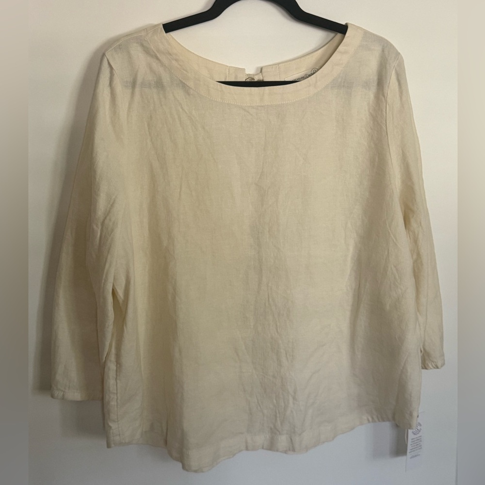 S34 NWT Treasure & Bond Size XL Cream 3/4 Sleeve Bow Tie Back Boxy Blouse